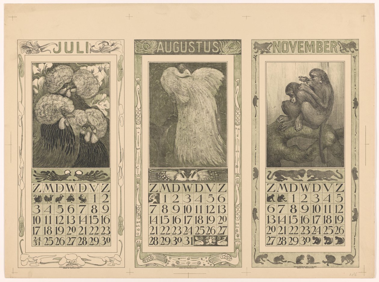 Calendari per luglio, agosto e novembre 1910 da Theo van Hoytema