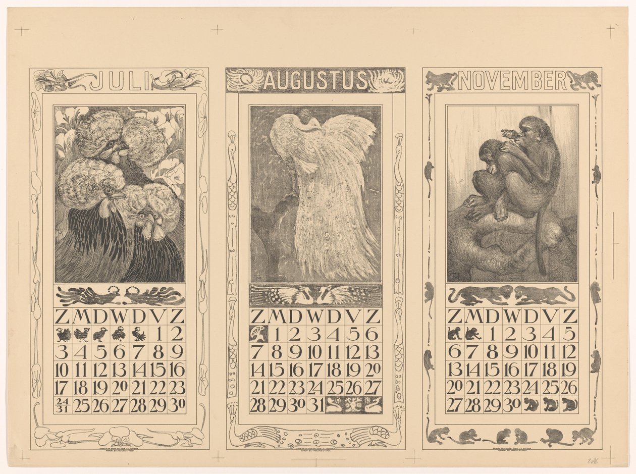 Calendari per luglio, agosto e novembre 1910 da Theo van Hoytema