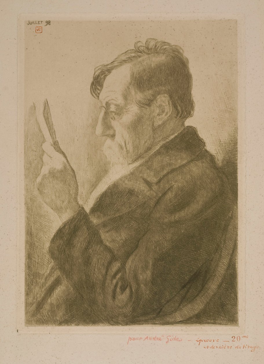 Ritratto dello scrittore Émile Verhaeren, intento a leggere da Théo van Rysselberghe