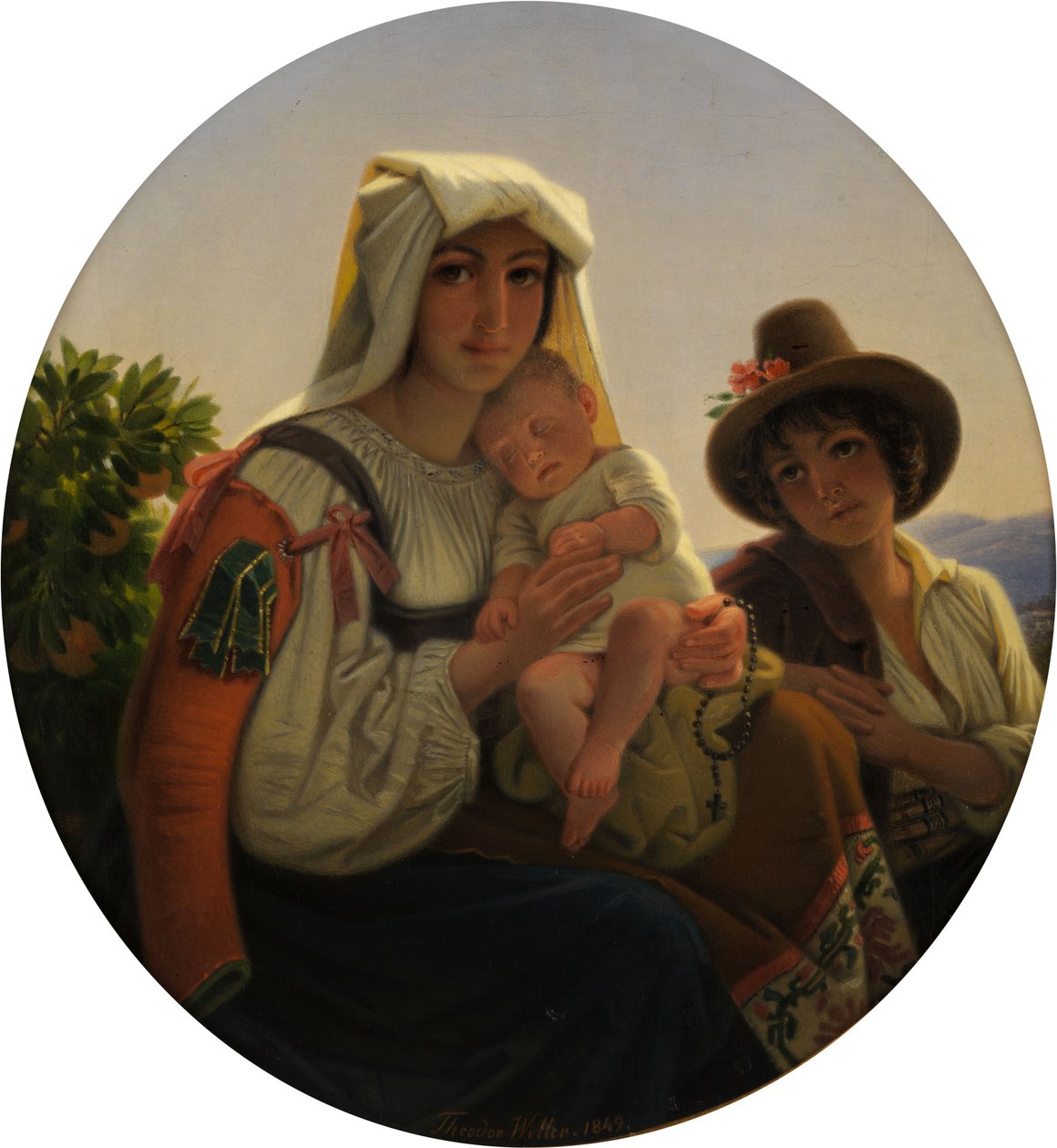 Madre italiana con bambino e ragazzo in un paesaggio da Theodor Leopold Weller