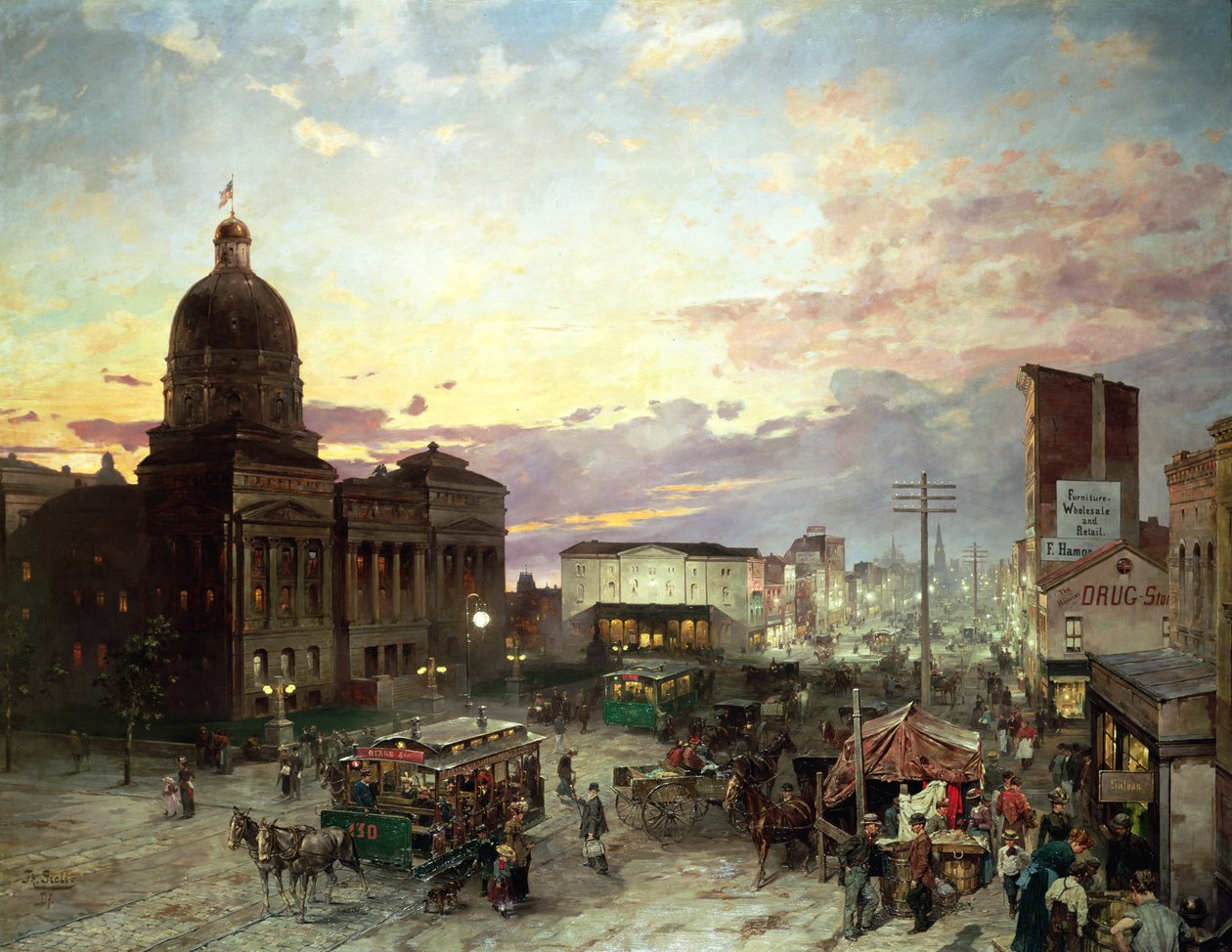 Washington Street, Indianapolis al crepuscolo da Theodor Groll