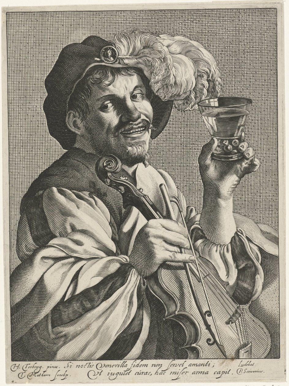 Uomo con violino e bicchiere da Theodor Matham