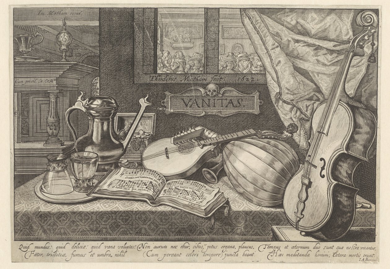 Vanitas con strumenti musicali da Theodor Matham
