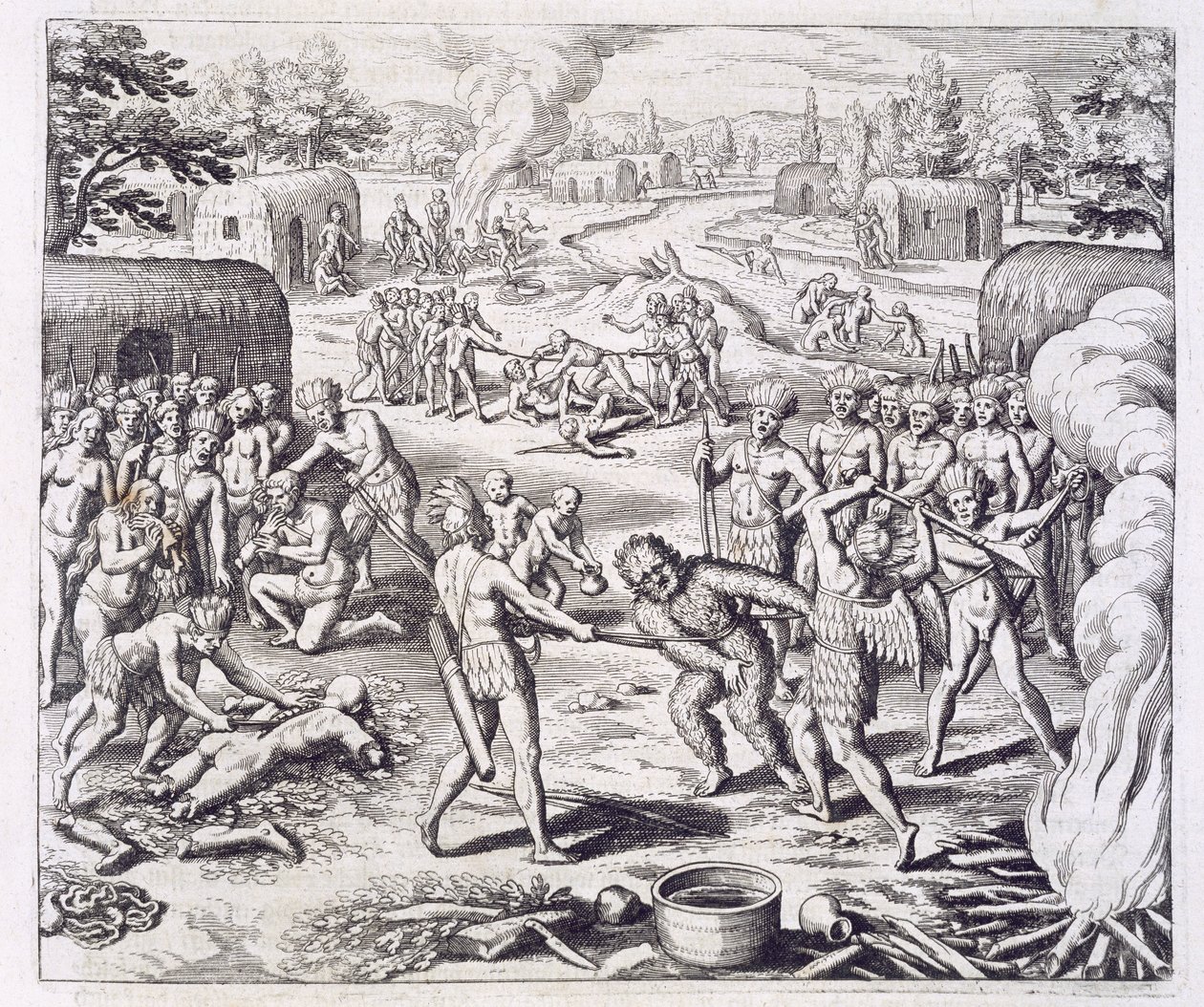 Battaglia tra tribù di Tuppini, da "Newe Welt und Americanische Historien" di Johann Ludwig Gottfried, pubblicato da Mattaeus Merian, Francoforte. da Theodor de (after) Bry