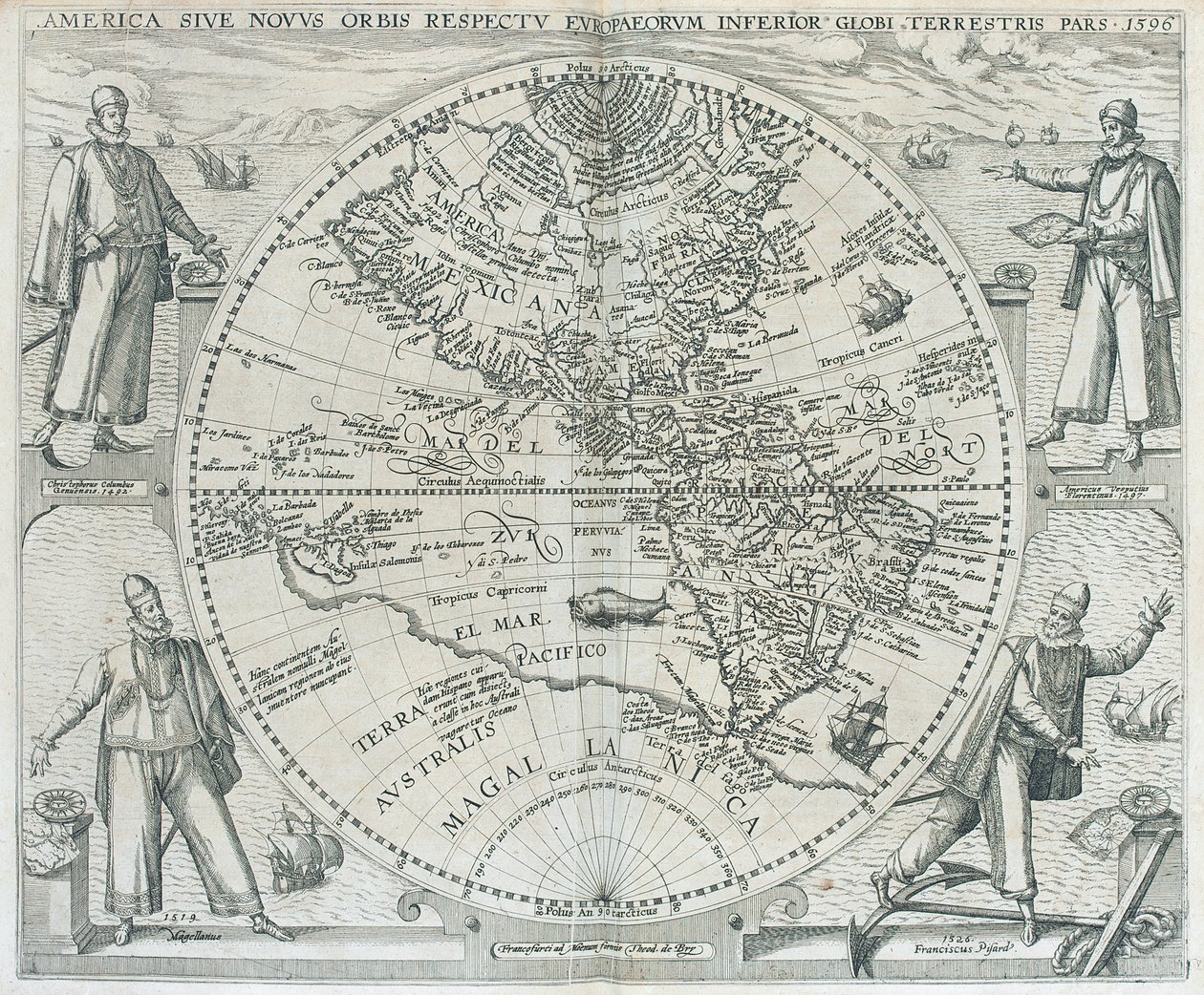 Mappa delle Americhe, 1590-1601 da Theodor de Bry