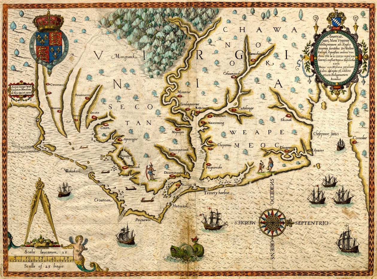 Americae Pars, Nunc Virginia... (Mappa della Virginia) da Theodor de Bry