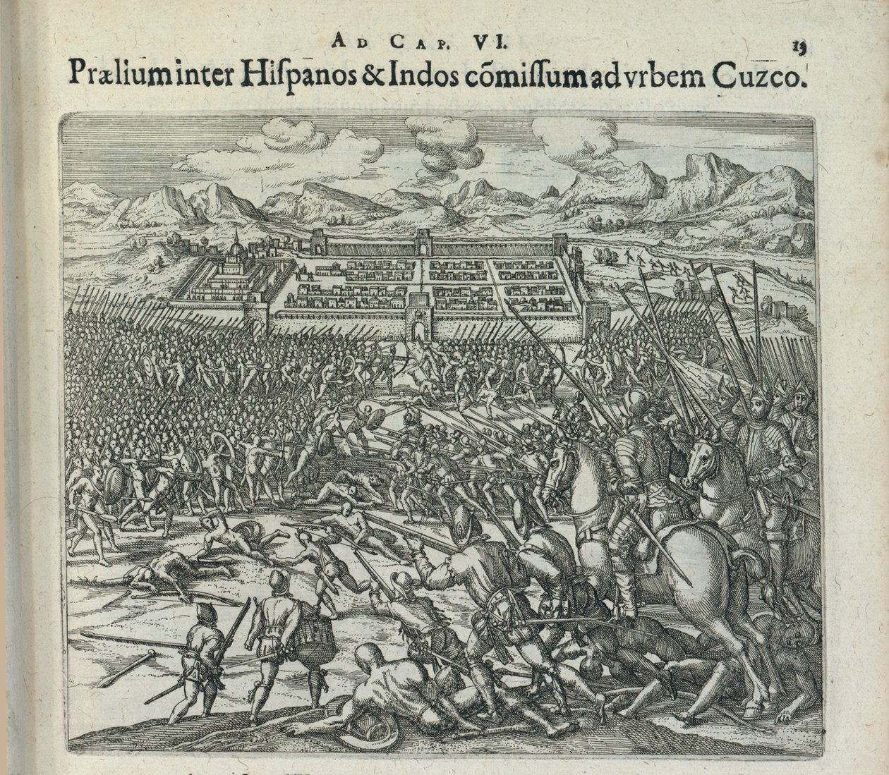 Battaglia tra gli spagnoli e gli indiani alle porte di Cuzco, 1596 da Theodor de Bry