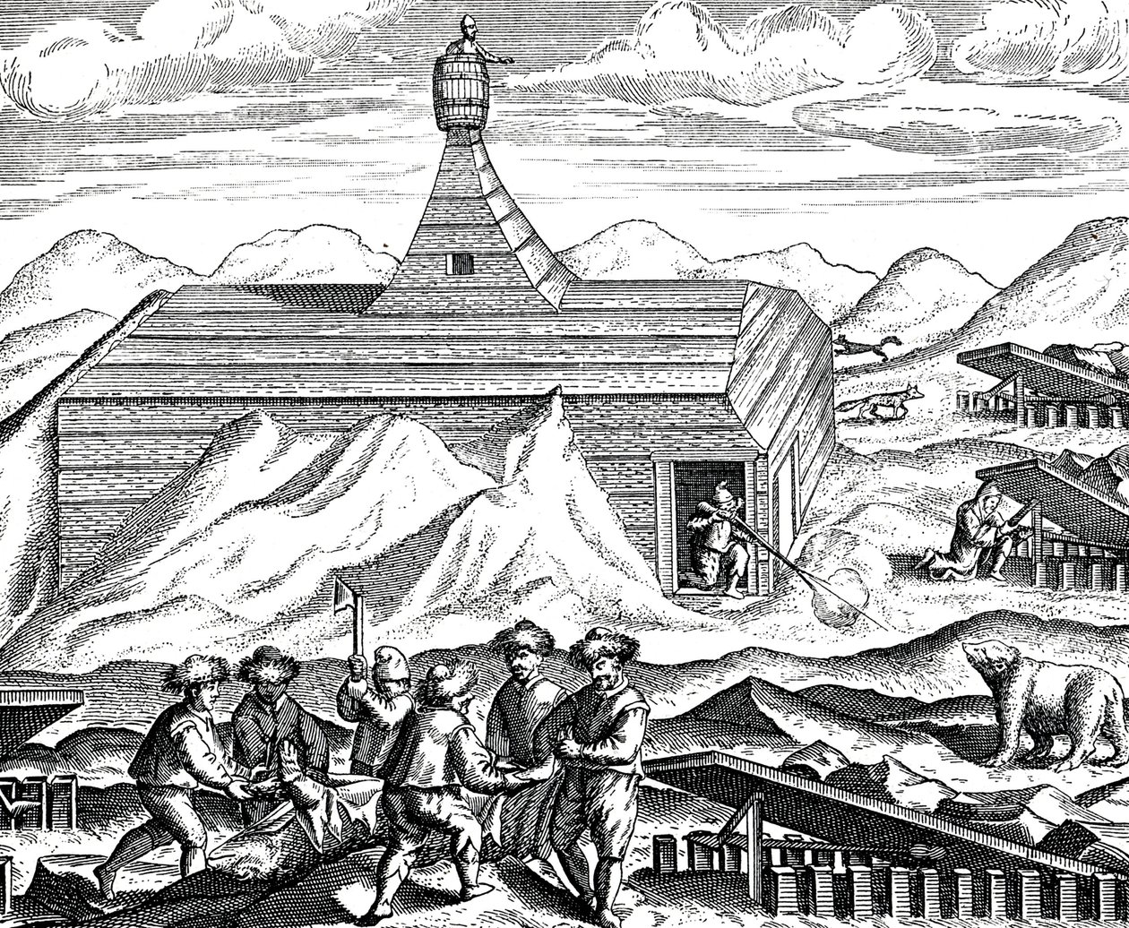 Tagliare un orso al Polo Nord, c.1600 (incisione) da Theodor de Bry