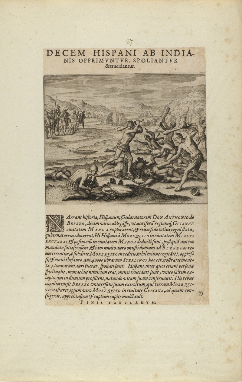 Decem Hispani ab India-/nis Opprimuntur, Spoliantur/and Trucidantur. (dal libro Americae, parti settima e ottava) da Theodor de Bry