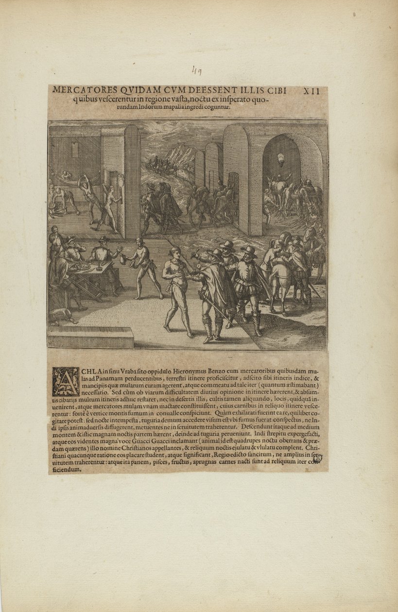 Mercatores Quidam cum Deessent Illis Cibi/Quibus Vescerentur in.... (dal libro Americae, parte quinta) da Theodor de Bry