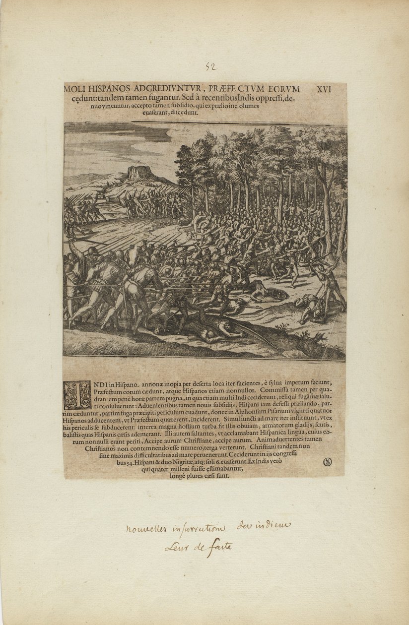 Moli Hispanos Adgrediuntur, Praefe Ctum Eorum/Cedunt: Tandeum.... (dal libro Americae, parte quinta) da Theodor de Bry
