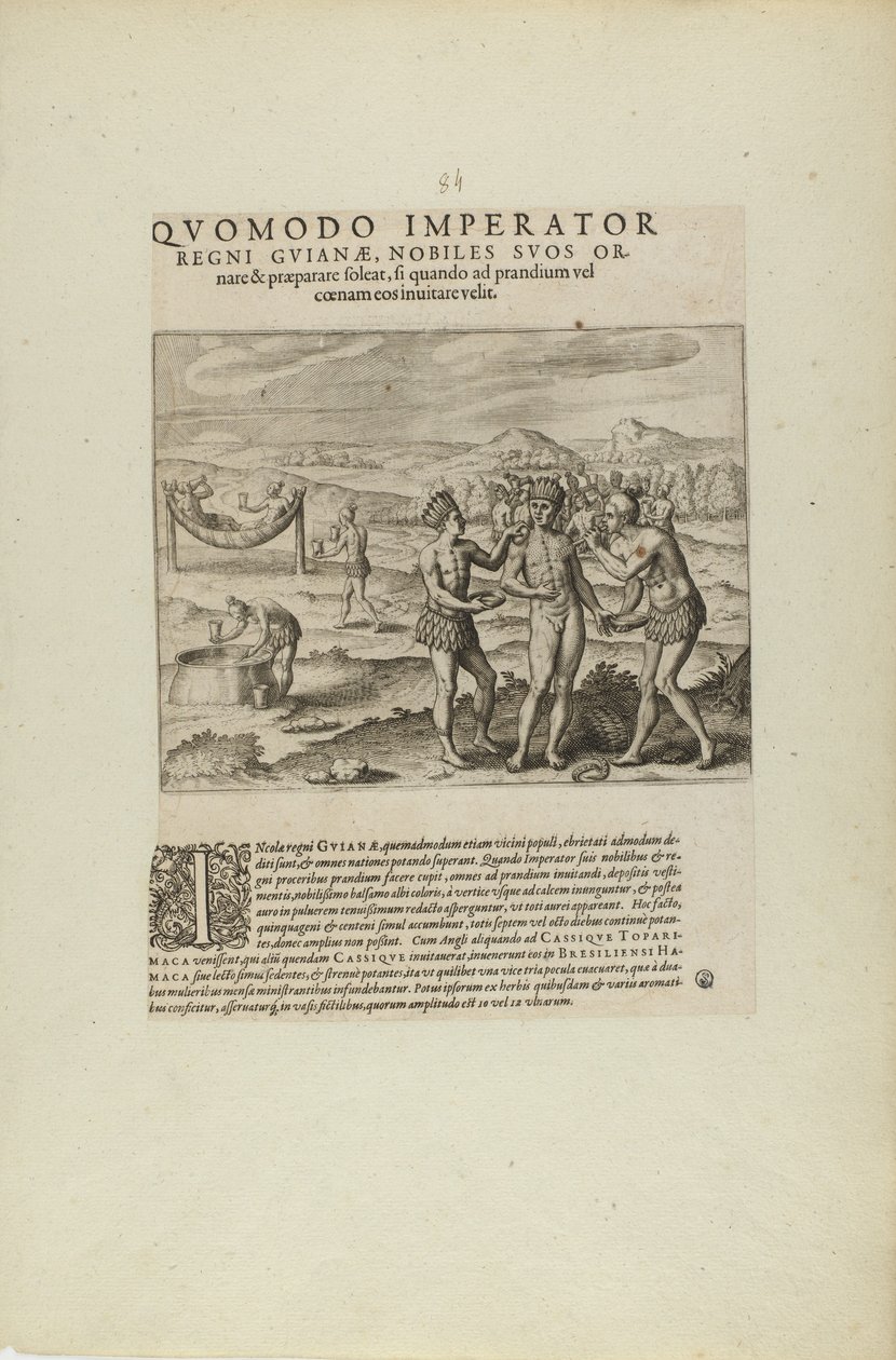 Quomodo Imperator/Regni Guianae, Nobiles Suos Or-/Nare.... (dal libro Americae, parti settima e ottava) da Theodor de Bry