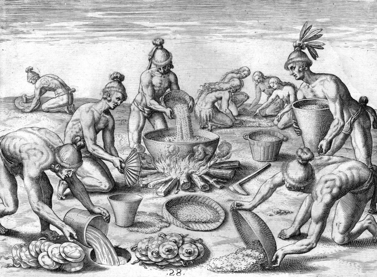 Indiani Timucua che preparano un banchetto da Theodor de Bry