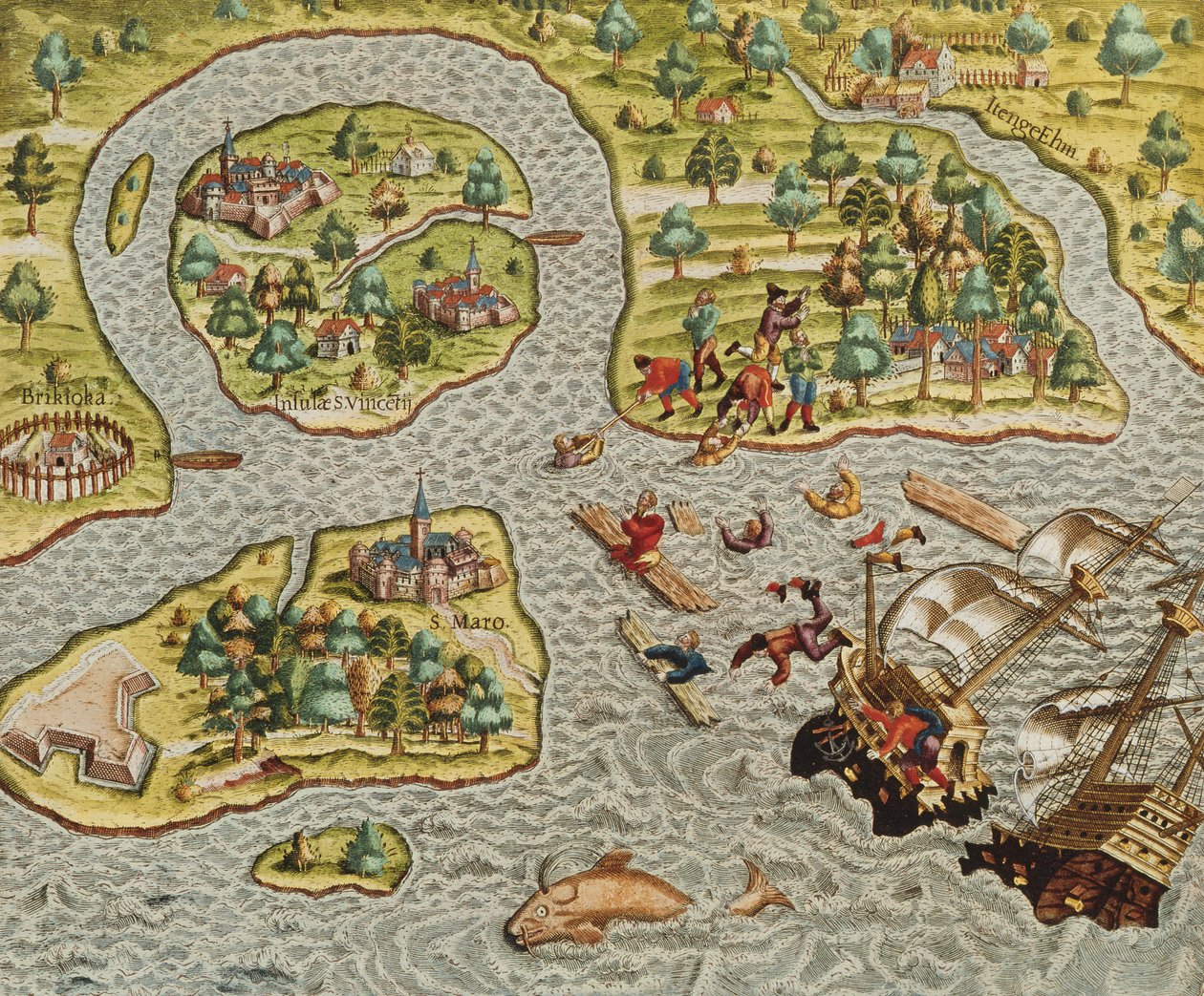 Un Naufragio al largo di una Costa Barbarica, da Americae Tertia Pars.., 1562 da Theodore de Bry