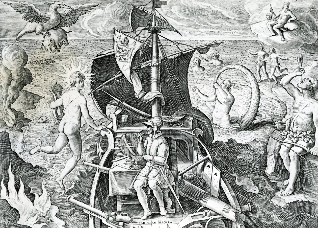 Allegoria sui viaggi di Ferdinando Magellano, di Theodor de Bry, XVI secolo da Theodore de Bry