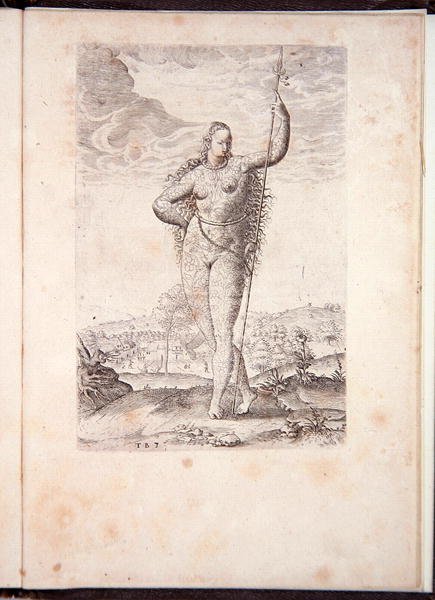 Figlia dei Pitti, da A briefe and true report of the new found land of Virginia, Grand Voyages, stampato da Johann Wechel nel 1600 da Theodore de Bry