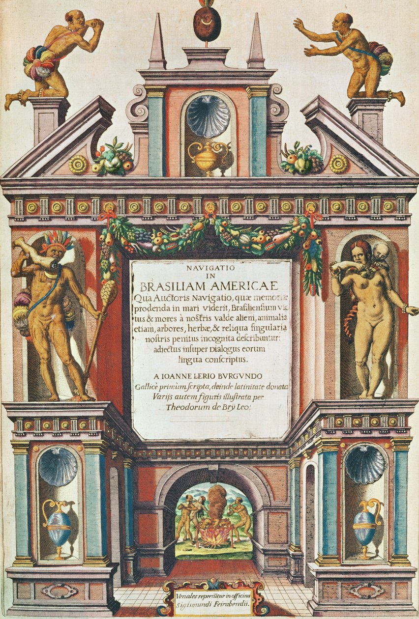 Navigatio in Brasiliam Americae. Frontespizio (pagina 447), 1563 da Theodore de Bry