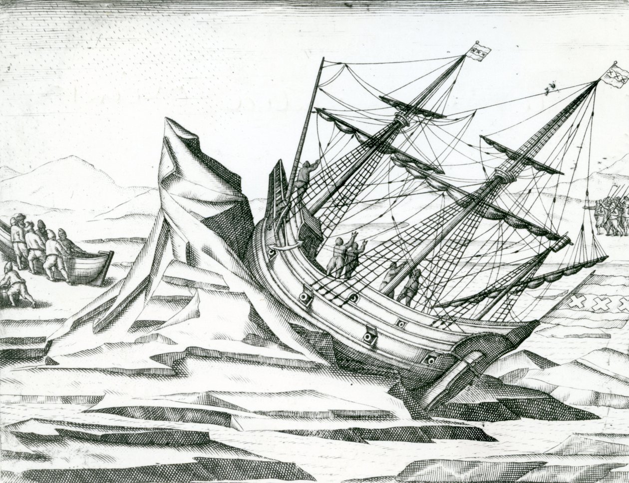 Nave a vela incagliata su un iceberg, illustrazione da 