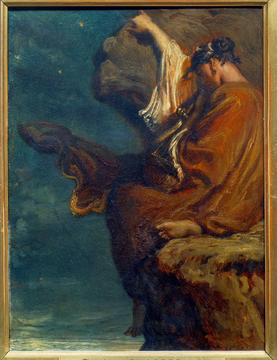 Saffo La poetessa greca Saffo seduta su una roccia e guarda il mare con malinconia da Théodore Chassériau