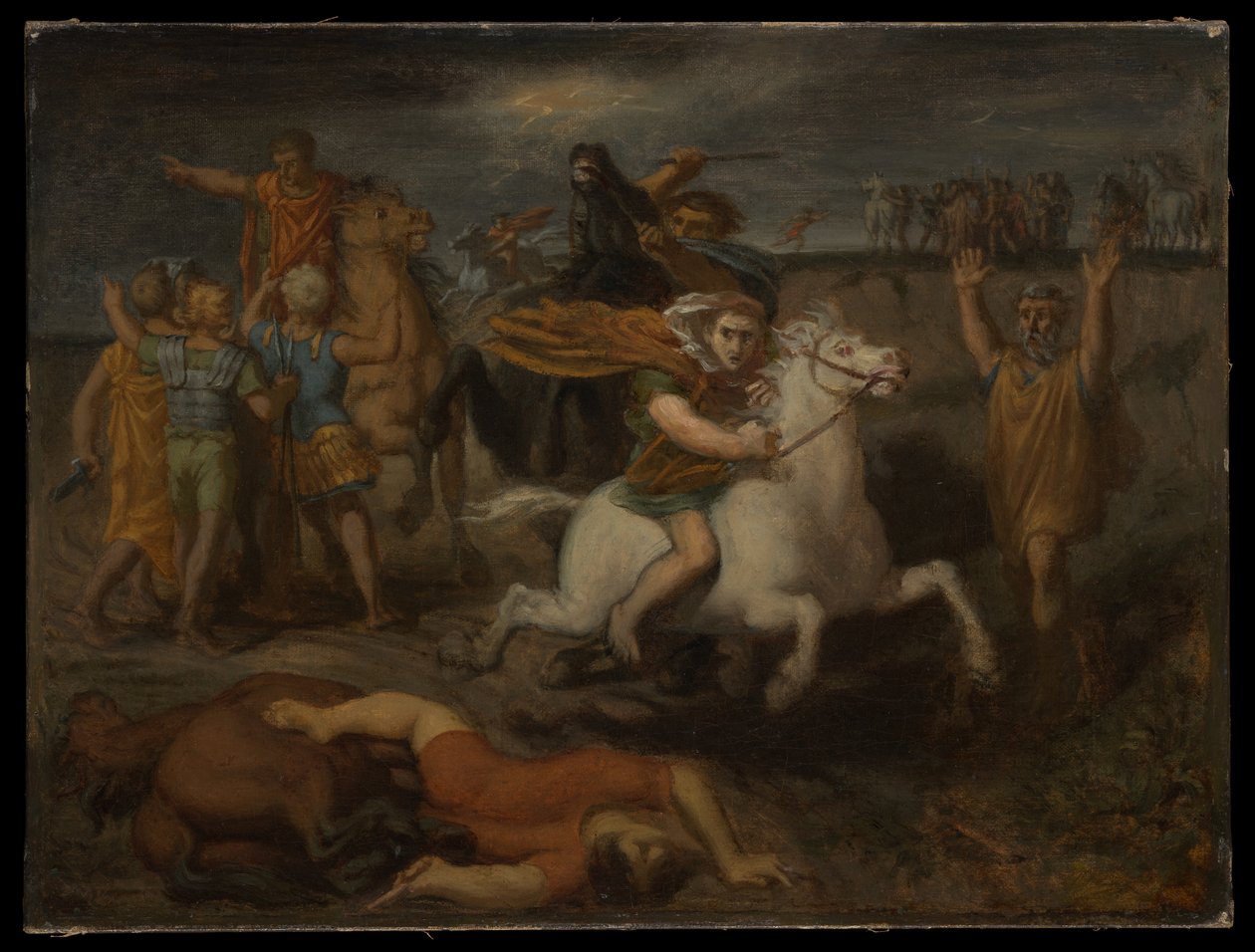 Scena tratta dalla Guerra gallica: il gallo Littavico, dopo aver tradito la causa romana, fugge a Gergovia per schierarsi con Vercingetorige da Théodore Chassériau