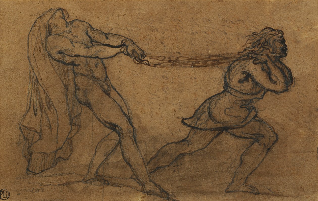 Un nudo maschile tirato da un altro maschio da Theodore Gericault