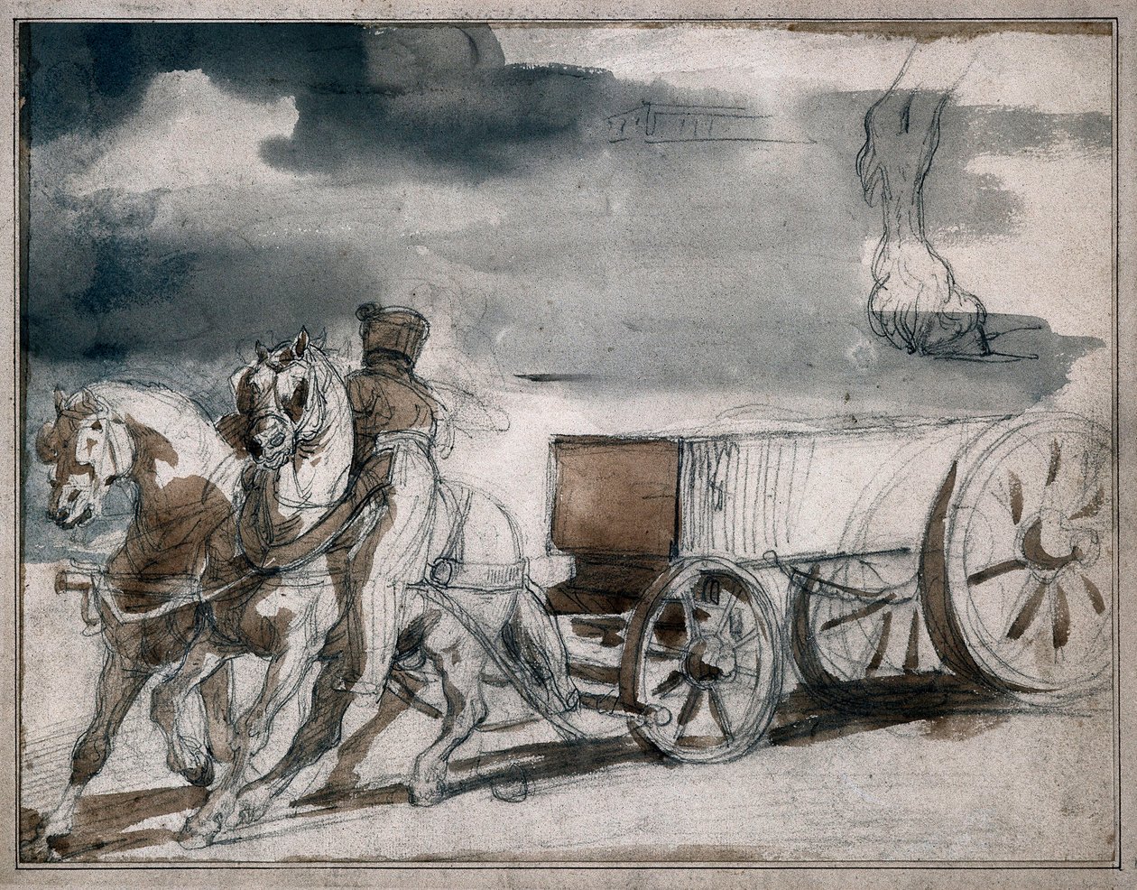 Carrello delle munizioni trainato da due cavalli da Theodore Gericault