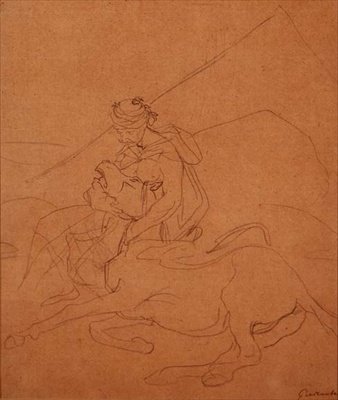 Arabo che tiene la testa del suo cavallo morente da Theodore Gericault