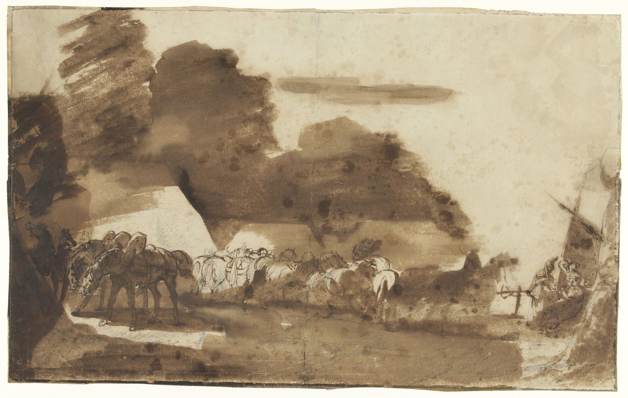 Bivacco con cavalli e soldati da Theodore Gericault