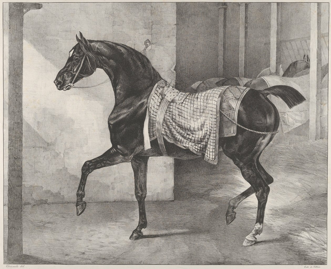 Un cavallo nero legato in una stalla da Theodore Gericault
