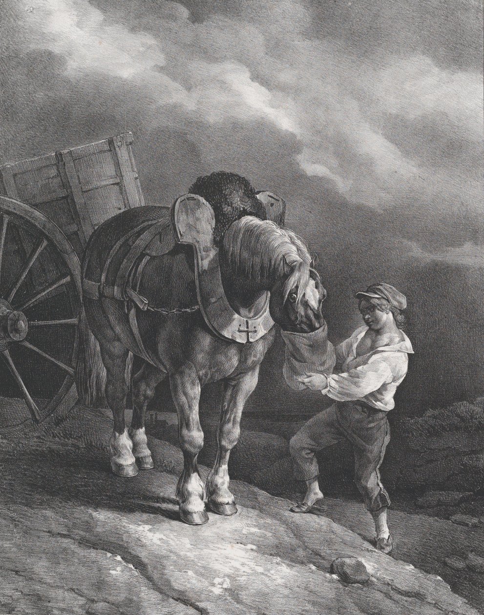 Ragazzo che nutre un cavallo da tiro con una borsa per il naso da Theodore Gericault
