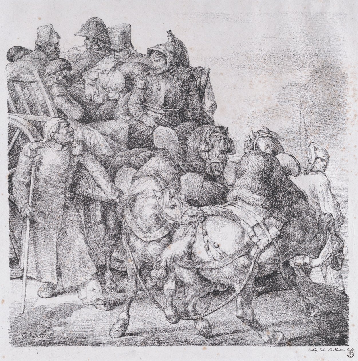 Carro carico di soldati feriti da Theodore Gericault