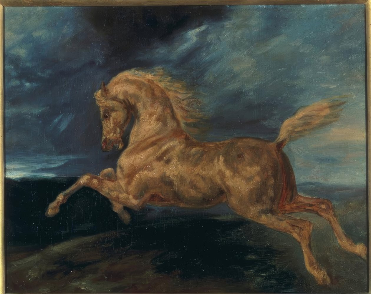 un cavallo spaventato da un fulmine di Eugene Delacroix tela classica romanticismo poster arte da parete per soggiorno home decor 80x96cm Senza