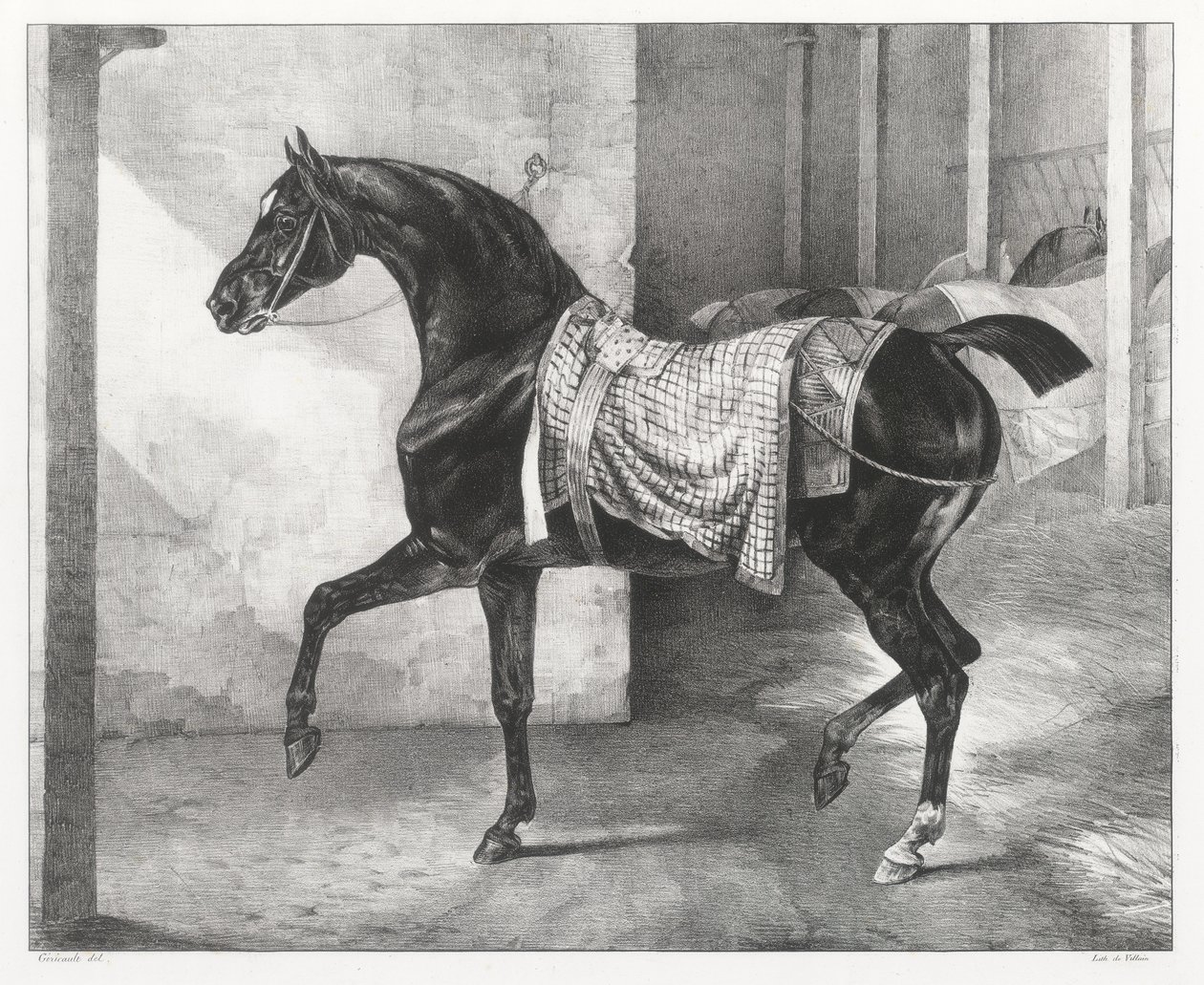 Cavallo nero legato in una stalla (A Black Horse Tethered in a Stable) da Theodore Gericault