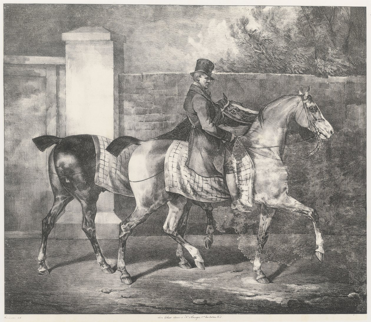 Due cavalli portati a passeggio da un fantino (A Groom Exercising Two Horses) da Theodore Gericault