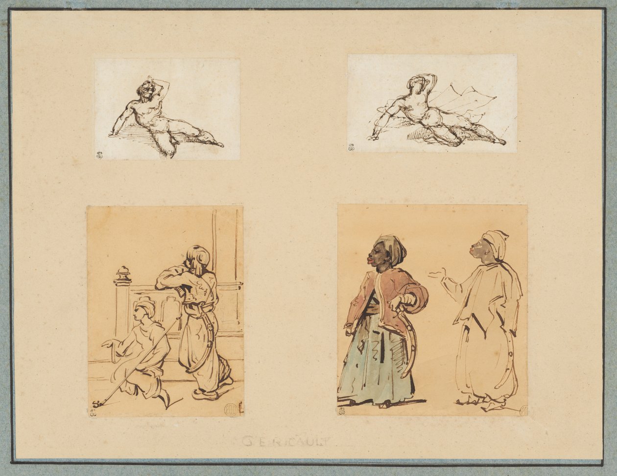 Quattro disegni: due nudi maschili distesi e due studi di figure ottomane da Theodore Gericault