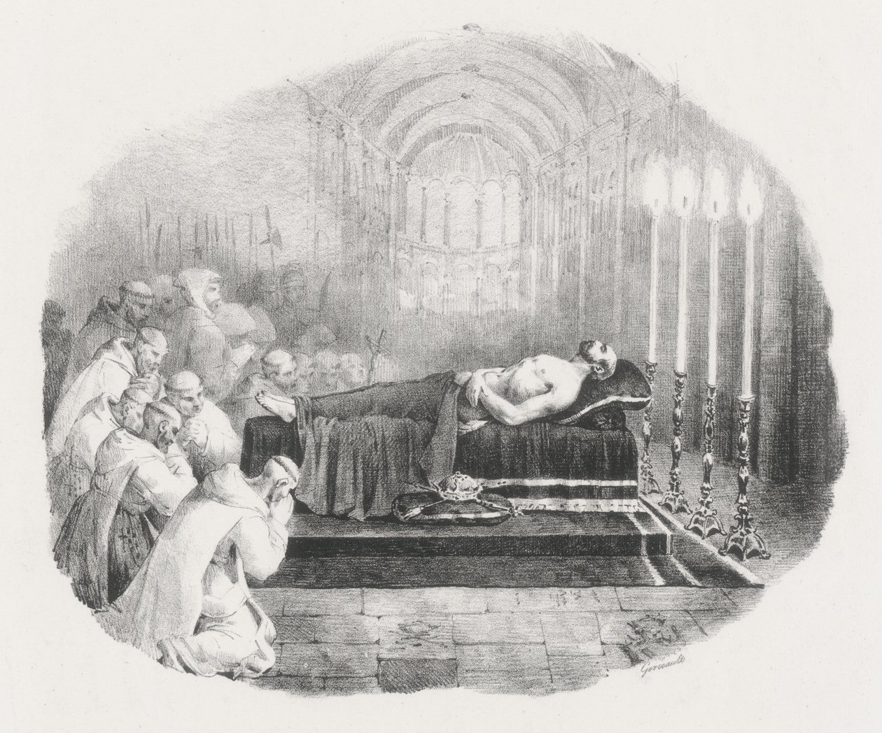 Guglielmo il Conquistatore esposto dopo la sua morte nella chiesa di Boscherville (William the Conqueror Lying in State at the Church of the Abbey St. Georges de Boscherville) da Theodore Gericault