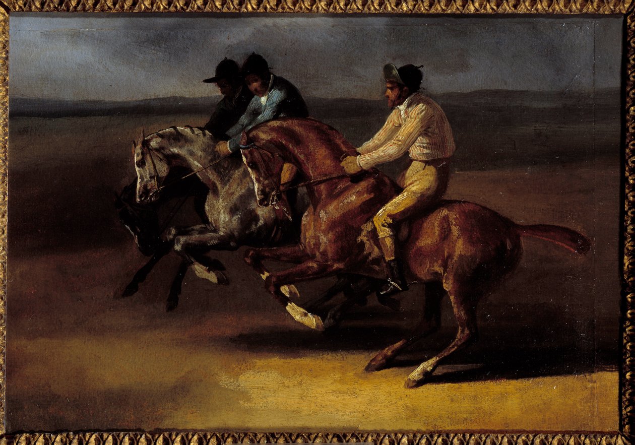 Corsa di cavalli verso sinistra al momento della partenza da Theodore Gericault