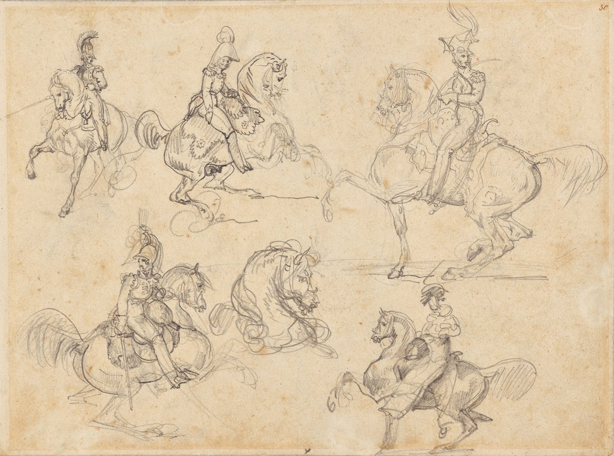 Cavalli e cavalieri (recto); Cavalli (verso) da Theodore Gericault