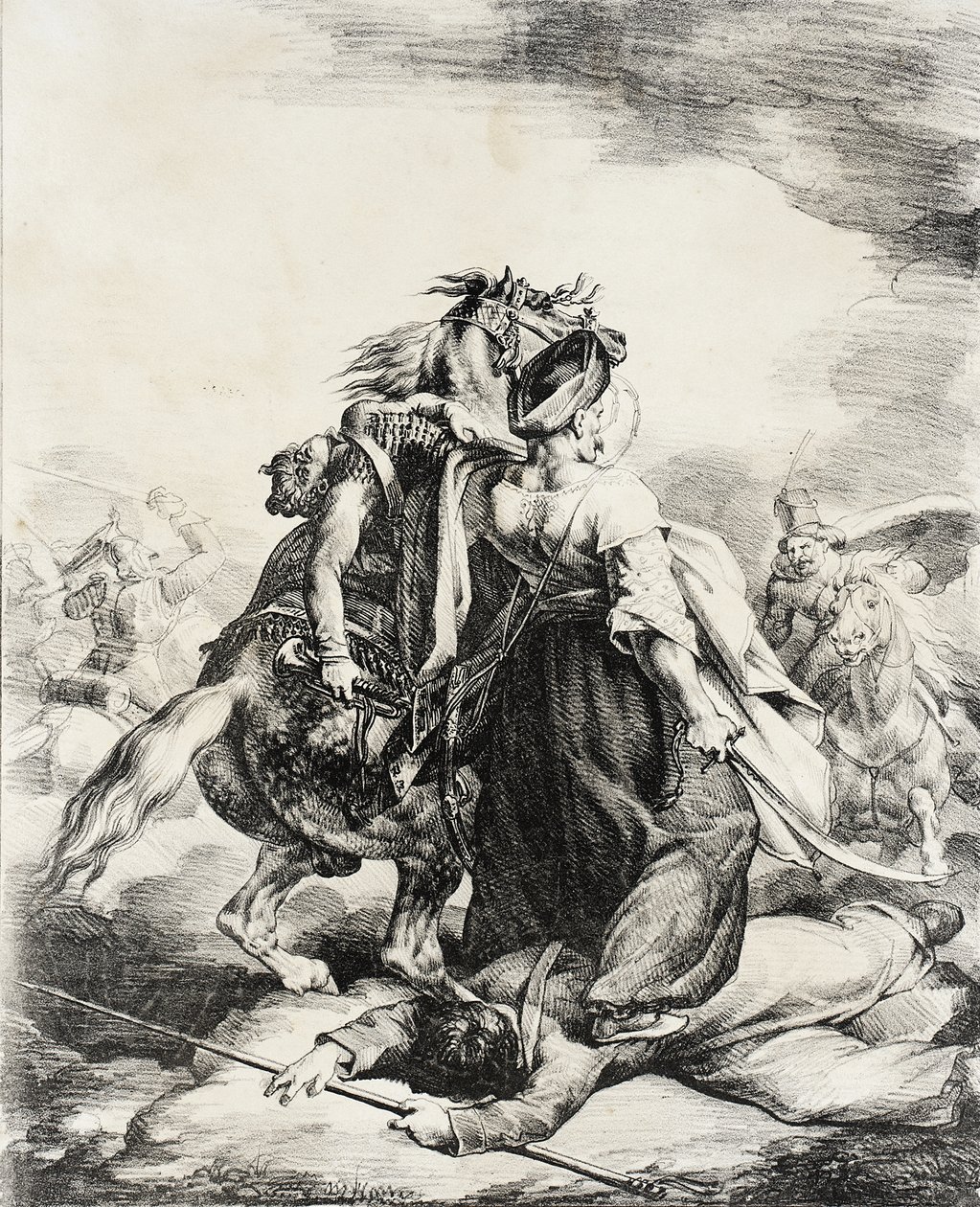 Un mamelucco difende un trombettiere ferito da Theodore Gericault