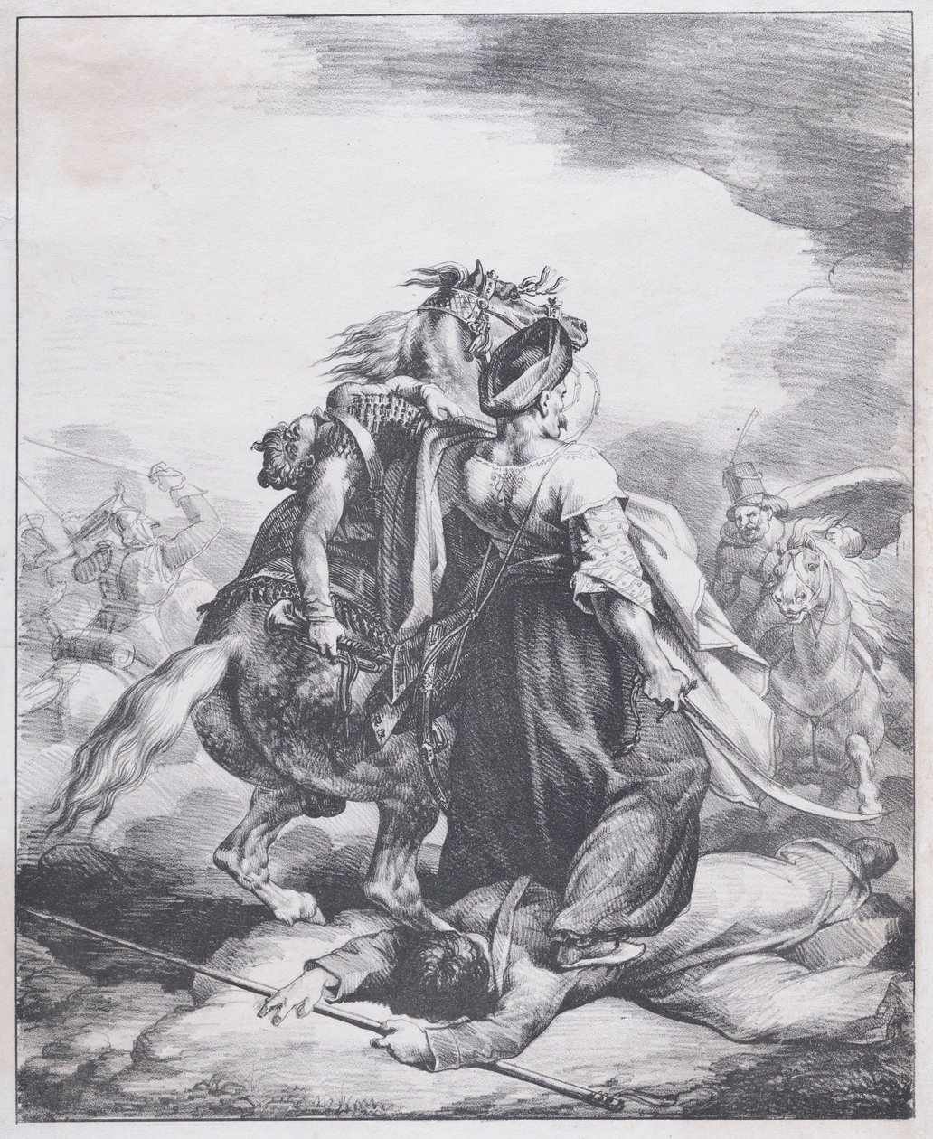 Un mamelucco difende un trombettiere ferito da Theodore Gericault