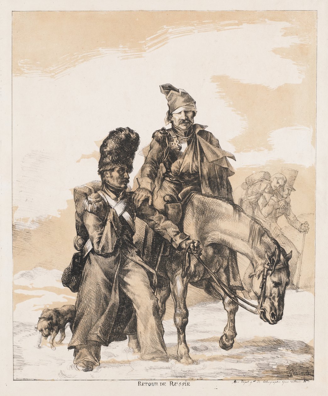 Ritorno dalla Russia, 1818 circa (litografia su carta di stracci) da Theodore Gericault