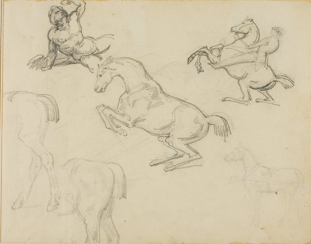Schizzi: Nudo reclinato, un cavaliere e vari cavalli da Theodore Gericault