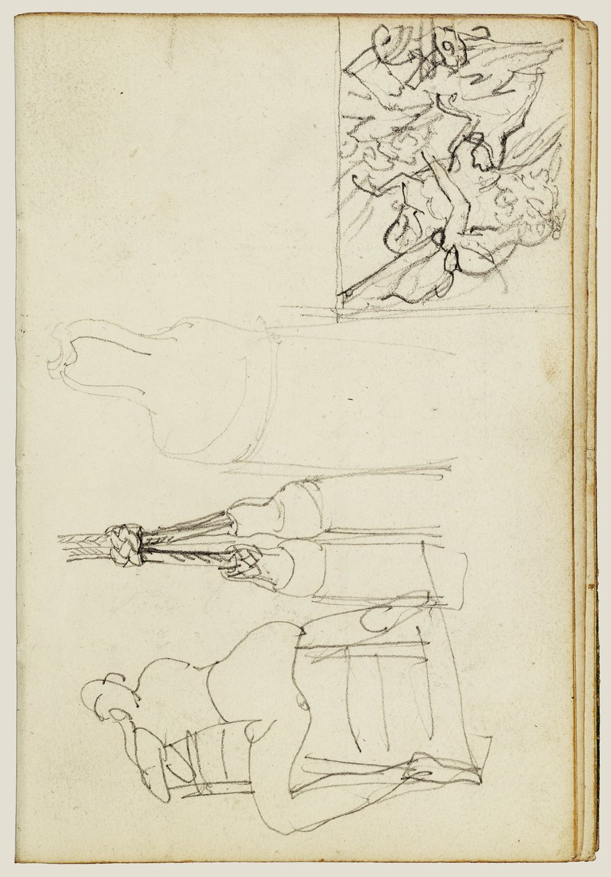 Nappine, figura seduta vista da dietro la sedia, bozzetto in miniatura del “Cacciatore alla carica” da Theodore Gericault