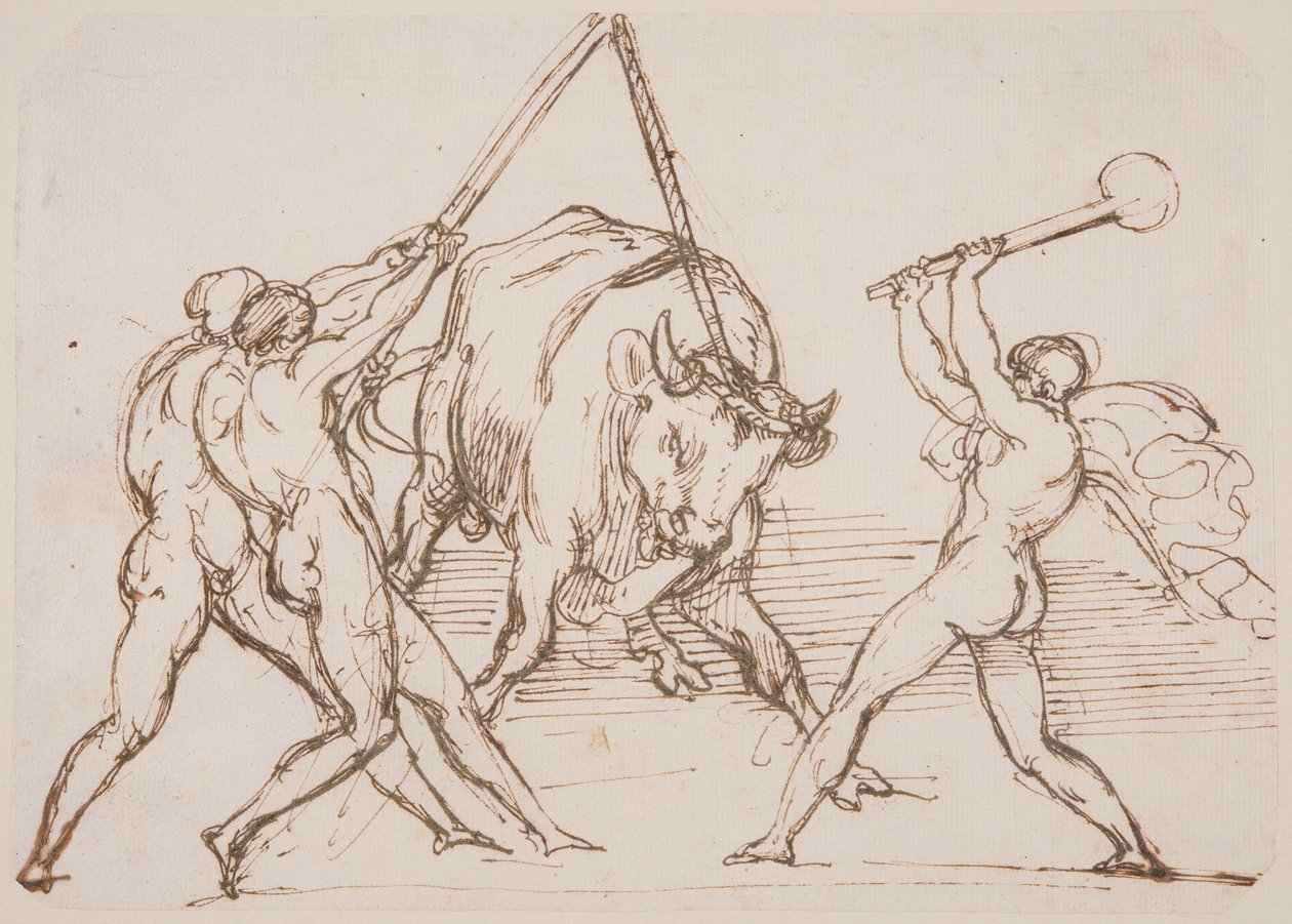 Tre uomini che provocano un toro da Theodore Gericault