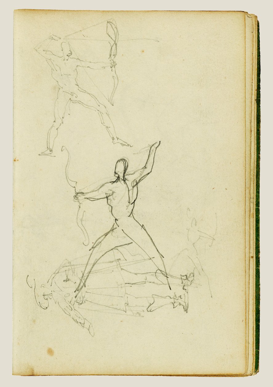 Tre studi di un uomo nudo con arco e freccia, in posa da cavaliere da Theodore Gericault
