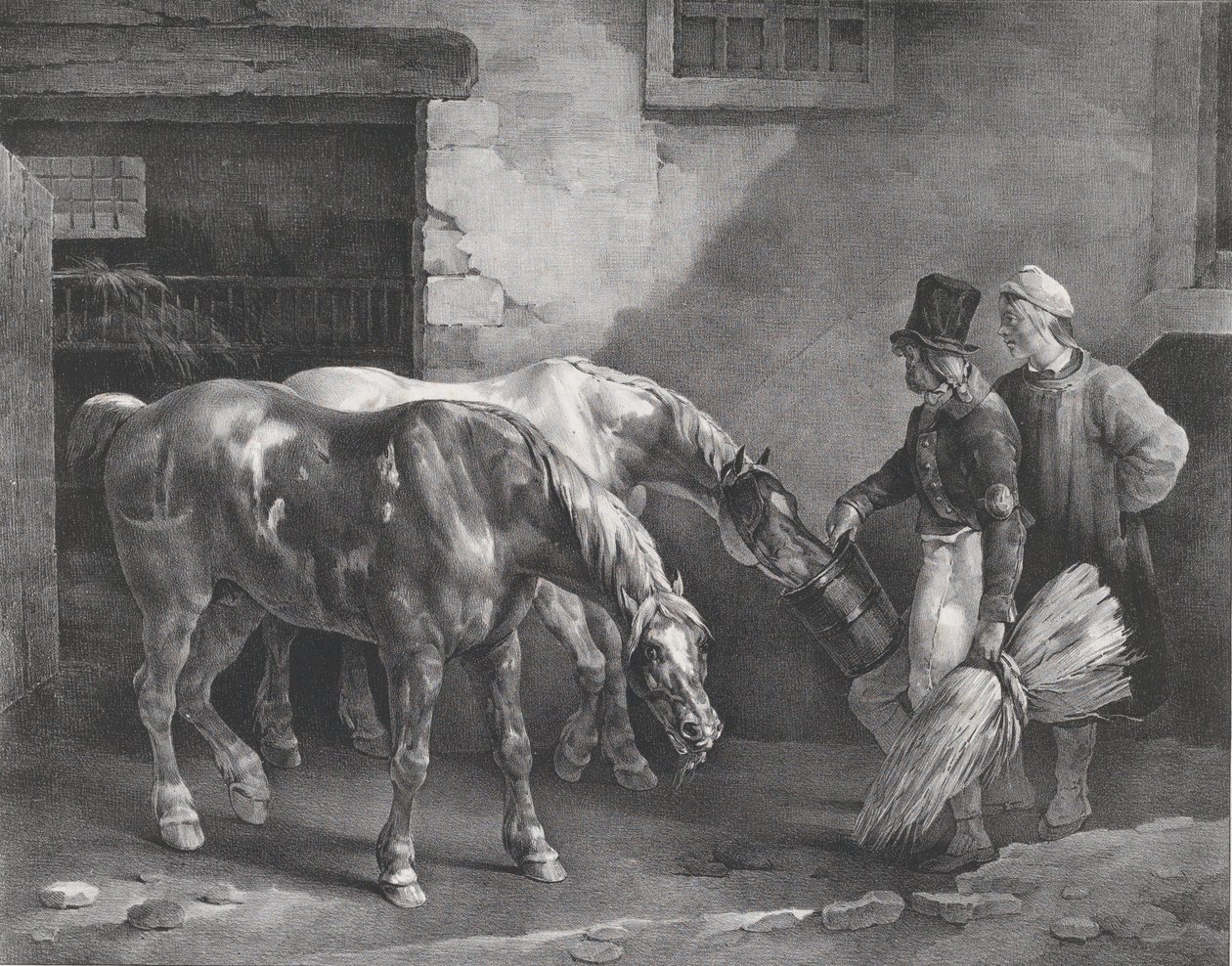 Due Cavalli da Posta alla Porta di una Stalla da Theodore Gericault