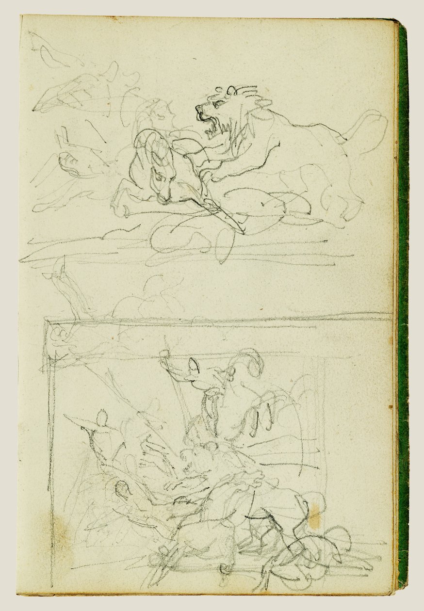 Due studi compositivi su una caccia al leone da Theodore Gericault
