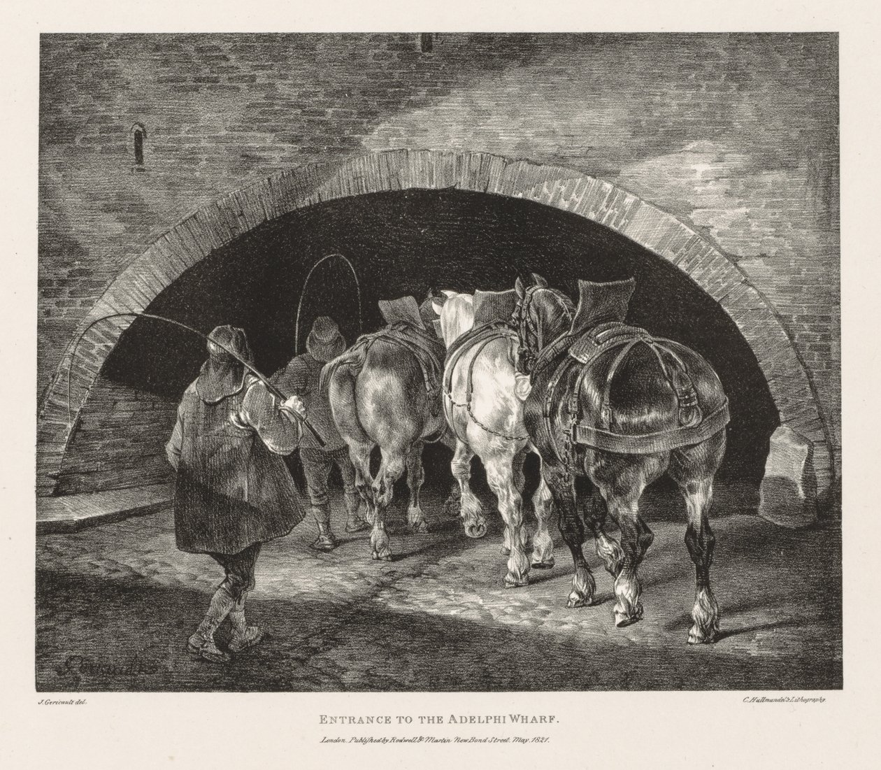 Vari soggetti disegnati dal vivo e su pietra: Ingresso al molo Adelphi, 1821 da Theodore Gericault