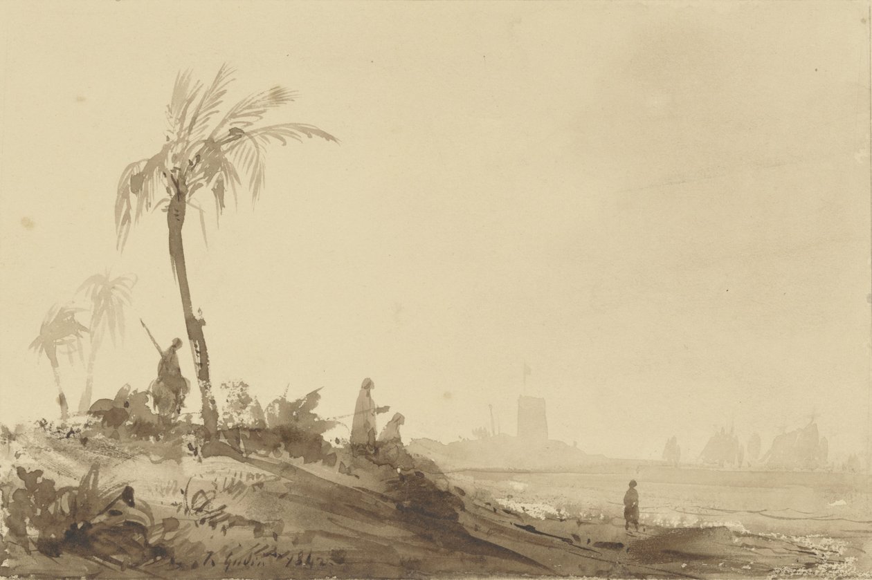 Beduini sotto una palma da Theodore Gudin