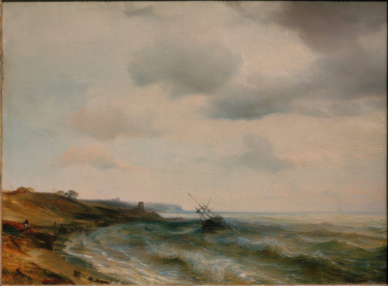 Costa marina con nave arenata da Theodore Gudin